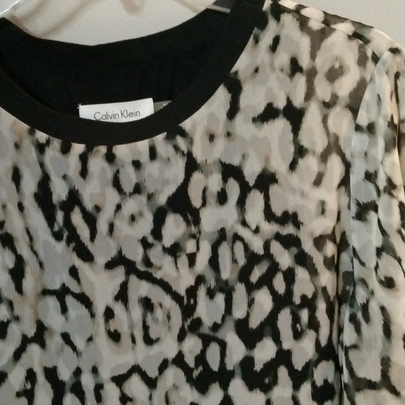 Calvin Klein Long Sleeve Round Neck Ombré Leopard Print Chiffon Tunic Size Med - Picture 2 of 12